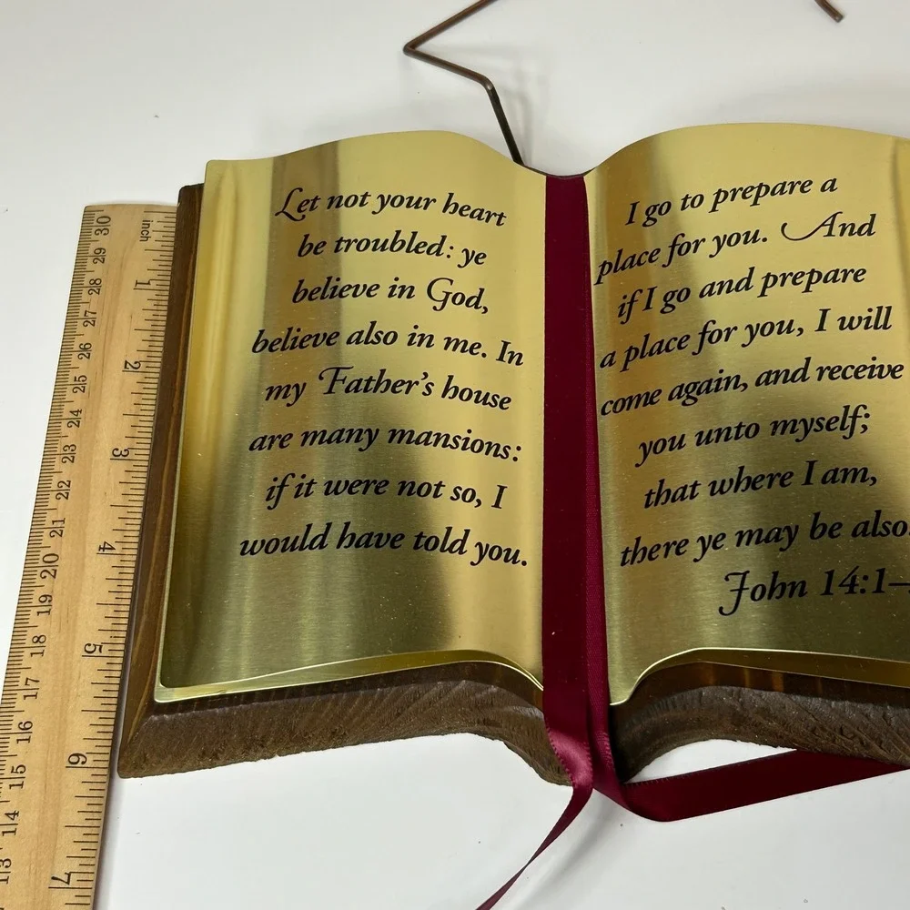 Home Interiors & Gifts Wood Brass Bible Plaque John 14:1-3 Religious Decor 1270